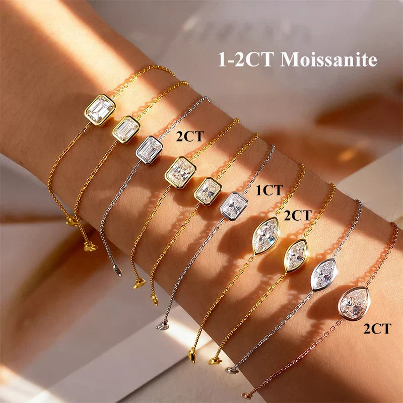 Dainty All Pear Round Cut Moissanite Finger Chain Bracelets Women 14-20cm Wrist Size Adjustable s925 Silver Hand Jewelry