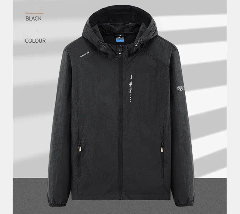Men's UPF 50+ UV Protection Windbreaker Quick Dry Jacket Outdoor Sun-Protective Thin Hiking Fishing Cycling Hooded Sport Light