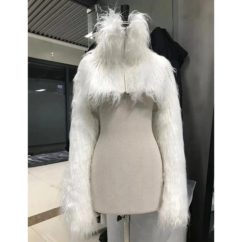 Autumn Winter Thick Warm Hairy Shaggy Cropped Faux Fur Coat Men Luxury Designer Clothes Black Fluffy Jacket 2024