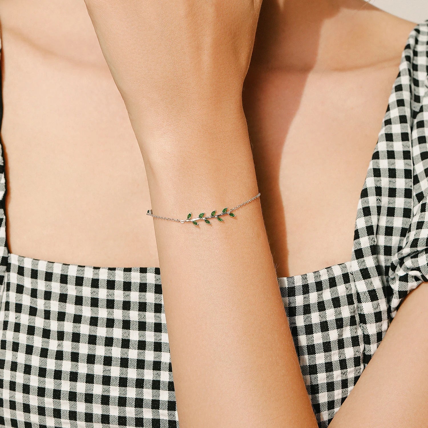 925 Sterling Silver Green Leaf Zirconia Adjustable Link Chain Bracelet For Women Fashion Wedding Jewelry Accessories