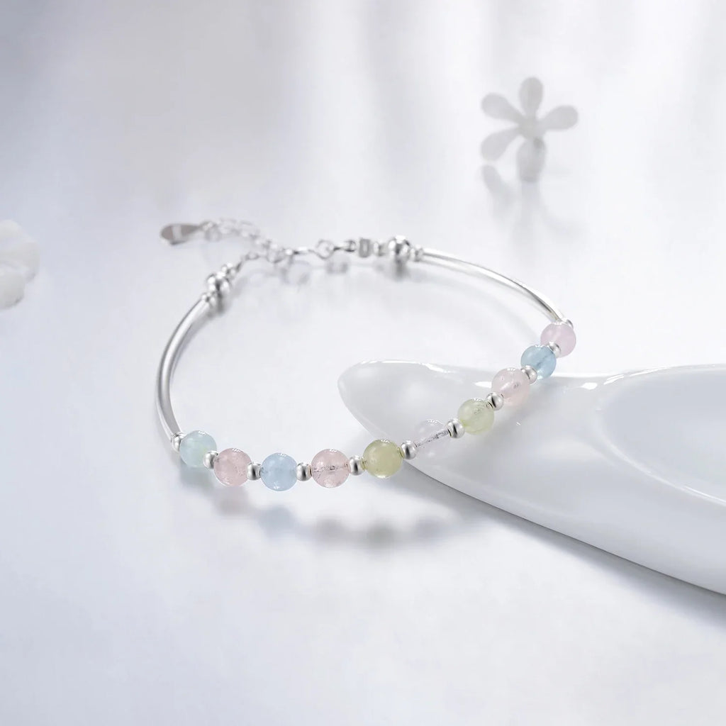 925 Sterling Silver Colorful Beads Crystal Charms Bracelet Fashion New Luxury Bangle Chain For Women Party Jewelry