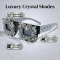 Exaggerated Bling Rhinestone Square Sunglasses Women Luxury Silver Chain Leg Statement Eyewear for Party Nightclub Rave Festival