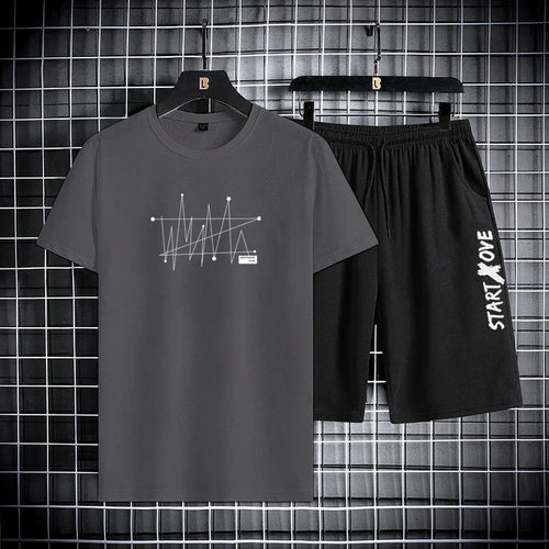 2025 Summer Outdoor Sports Suit Men's Short-sleeved Shorts Casual Fashion Two-piece Set Breathable Quick-drying Fitness Clothes
