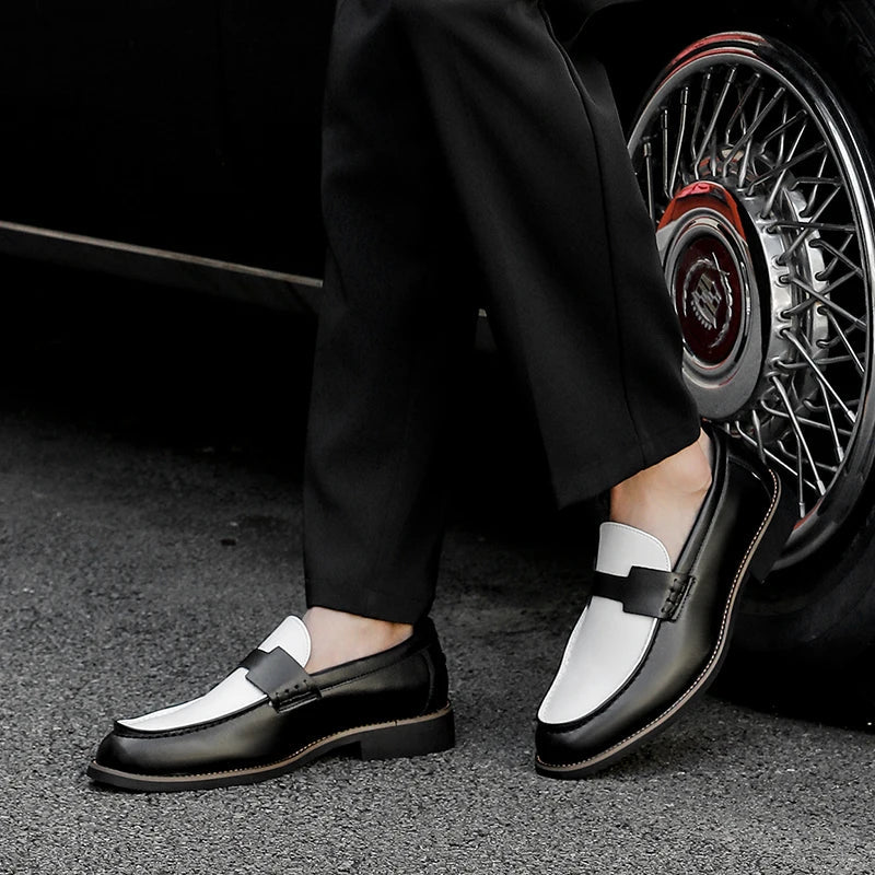 Luxury Brand Loafers Men's Black and White Color Leather Shoes Slip-on Fashion Soft-soled Casual Shoes Party Wedding Moccasin