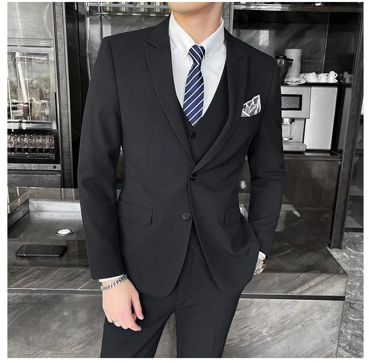 2025 Slim Fit Three-Piece Business Suit Set High-End Korean Style Wedding Groom Party Dress Suit Vest Trousers M-4XL
