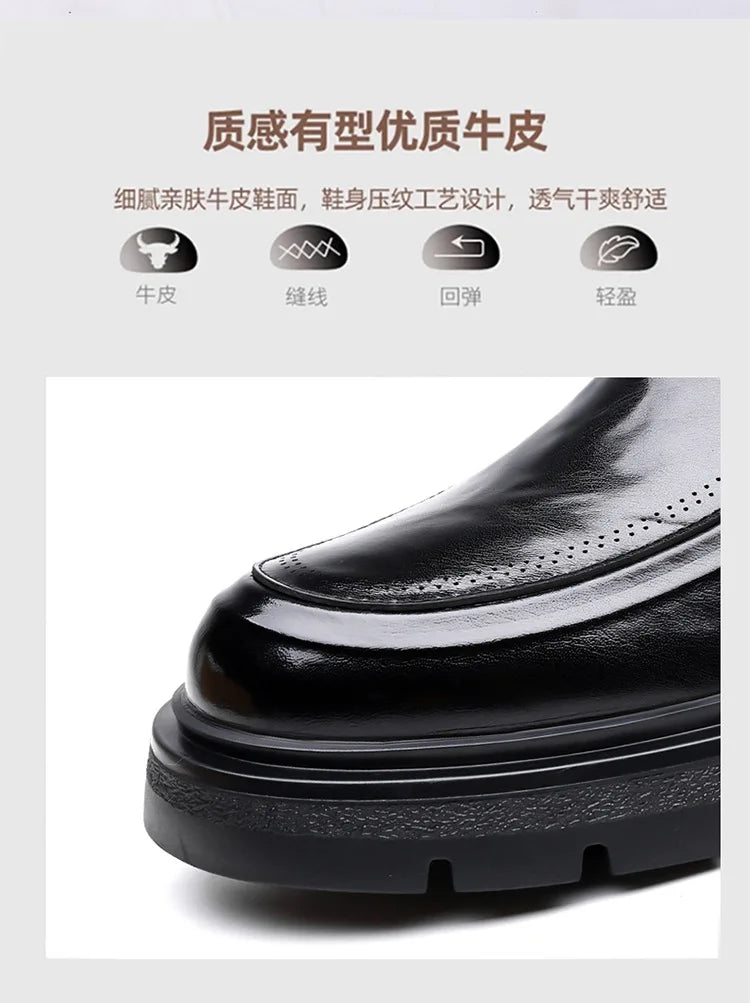 Spring Autumn New Increase Leather Shoes for Men Black Business Casual Platform Shoes Male Fashion High Quality Dress Shoe Man