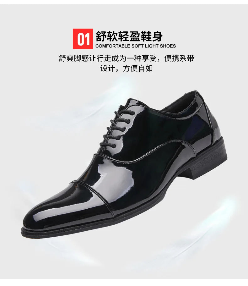 Classic Patent Leather Shoes Men Glossy Leather Shoe Man Formal Business Office Lace Up Wedding Shoes Plus Big Size 38-49