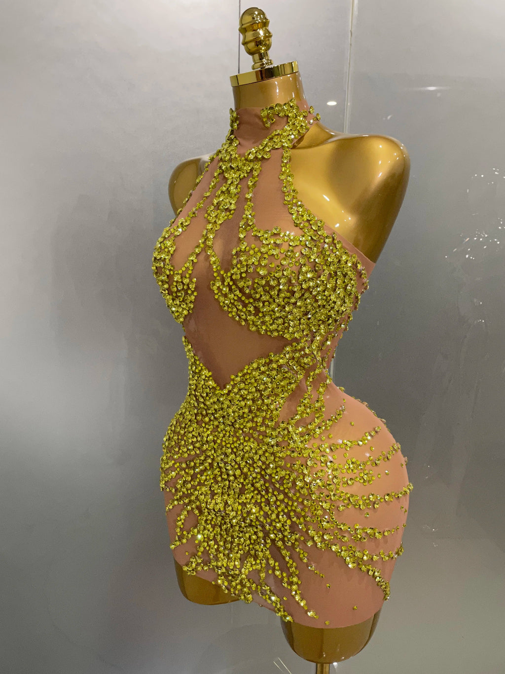 Sparkly Rhinestones Sexy Mesh See Through Dress Party Evening Prom Celebrate Birthday Dress Singer Dancer Show Stage Wear