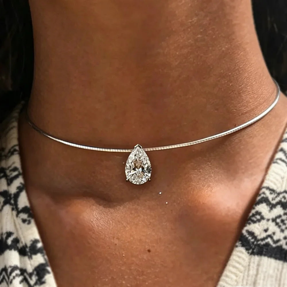 3/4/5Carat Pear Cut  Moissanite Omega Necklace For Women S925 Silver Waterdrop Solitaire Diamond Collar Necklace GRA Certificate