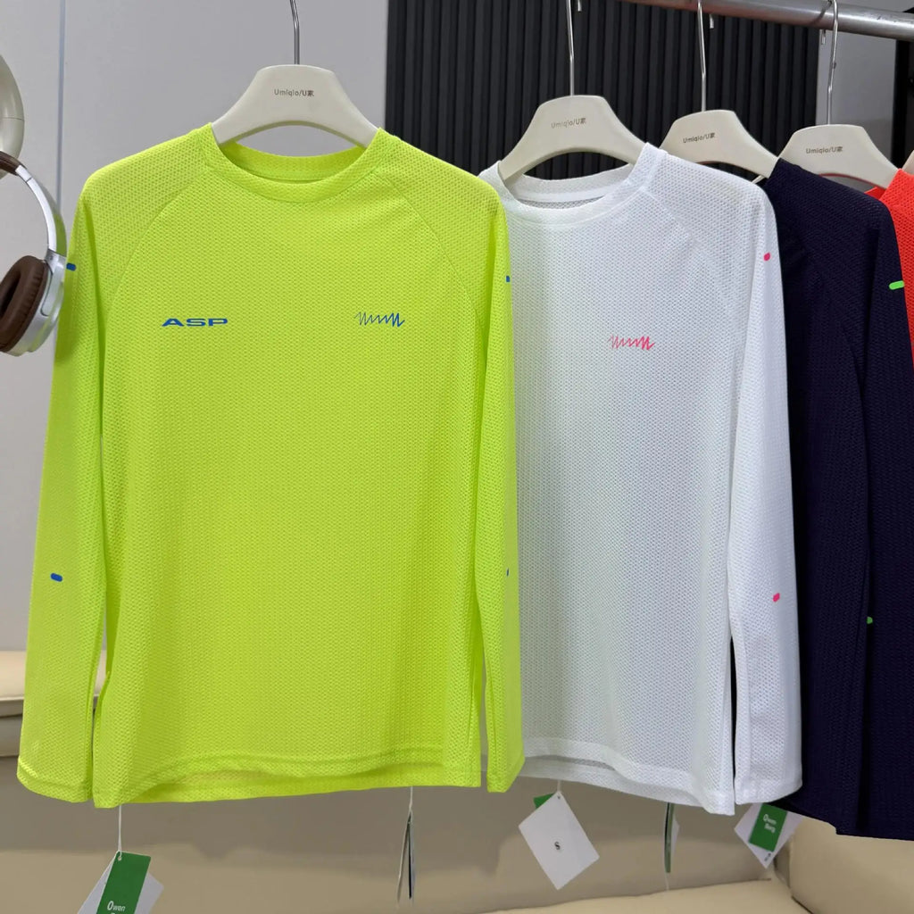 Man Mountain Outdoor Mesh Long Sleeve, Quick-Dry Breathable & Stretch Round Neck Top Unisex