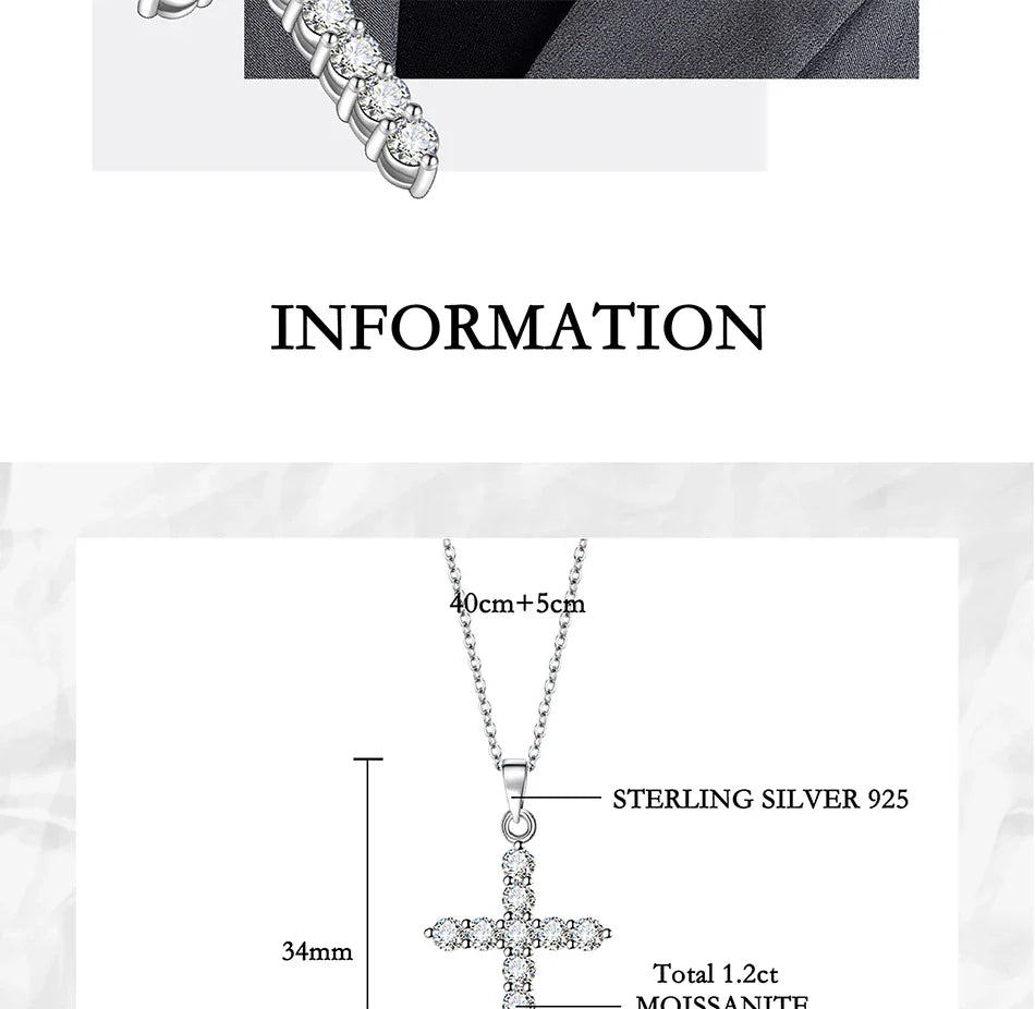All Moissanite Necklace for Women S925 Pure Silver Cross Design Pendant Laboratory Certified Diamond Fashion Jewelry