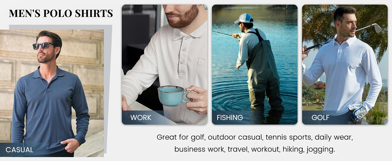 Men Sports Polo Shirts Quick Dry Golf T-shirts Breathable Work Shirts Casual Office Shirts Lightweight Top Long Sleeve