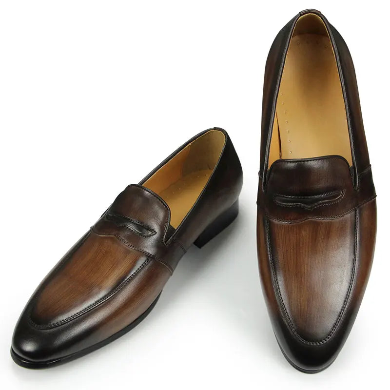 Men's Leather Casual Shoes Luxury Fashion Mens Dress Loafer Shoes Slip-on Casual Peas Shoes Smoking Slipper High Quality Shoes