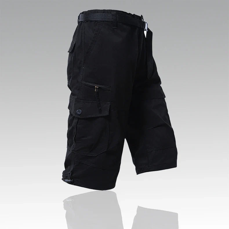 Men's Cargo Shorts 3/4 Casual Running Shorts Below Knee Elastic Waist Hiking Outdoor Jogging Fishing Shorts with a Belt
