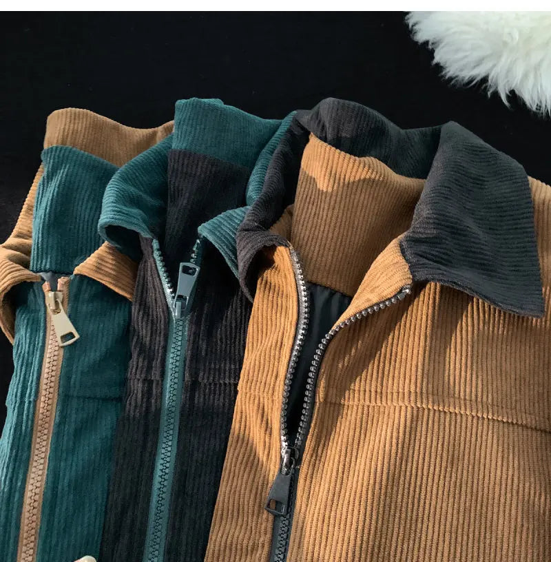 2026 Autumn Corduroy Cargo Jacket For Men Windbreakers Zipper Coats Loose Cargo Outwear Casual Jacket Mens Clothes