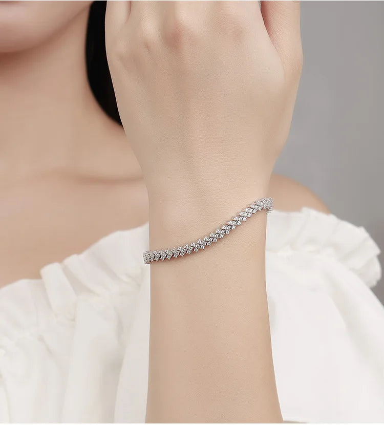 2025 New In Rhombus Shape Full 1.2mm D Color Moissanite Tennis Bracelet For Women 925 Silver Diamond Link Chain Bracelets