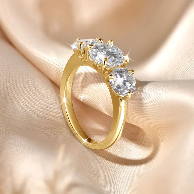 Round 8mm&6.5mm Moissanite Engagement Ring for Women 14K Gold Filled Three Stone Wedding Ring Sparkling Jewelry Gift