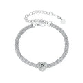 Solid 925 Sterling Silver 4mm Mesh Link Chain Bracelet, White Gold Plated Heart Moissanite Woven Bracelet for Women