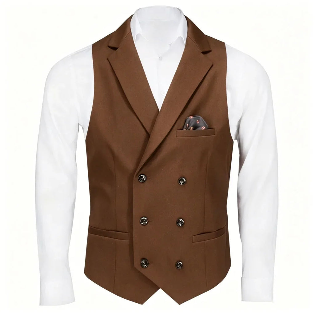 Men Vest Black Solid Double Button With Lapel Waistcoat For Business Wedding Party Banquet Prom Daily Casual Men Suit Vest
