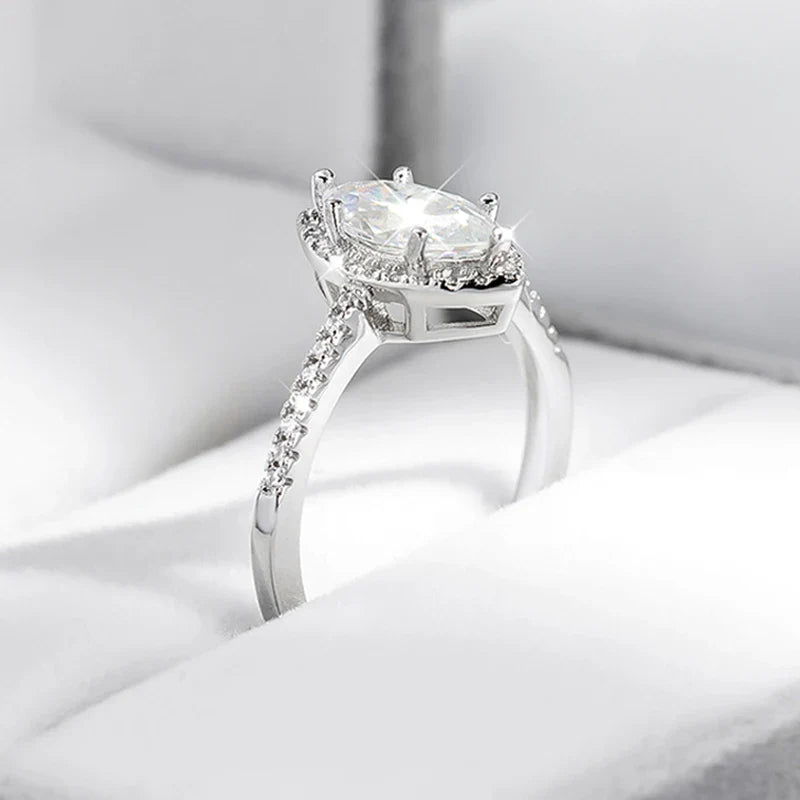 1CT Marquise Cut Certified Moissanite Rings for Women Simulated Diamond Wedding Band S925 Sterling Silver Jewelry