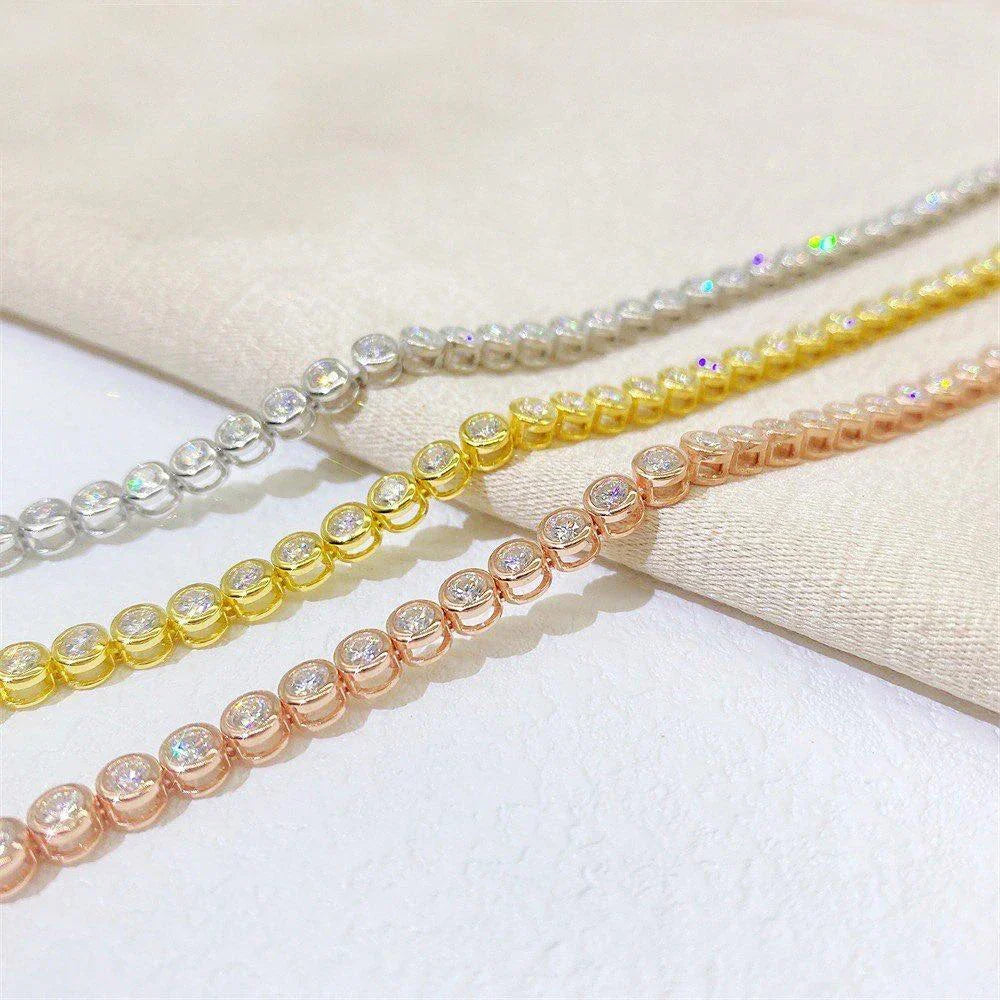GRA Certified 2/3mm Moissanite Tennis Bracelets S925 Silver Round Bubble Lab Diamond Hand Chain for Women Men Fine Jewelry