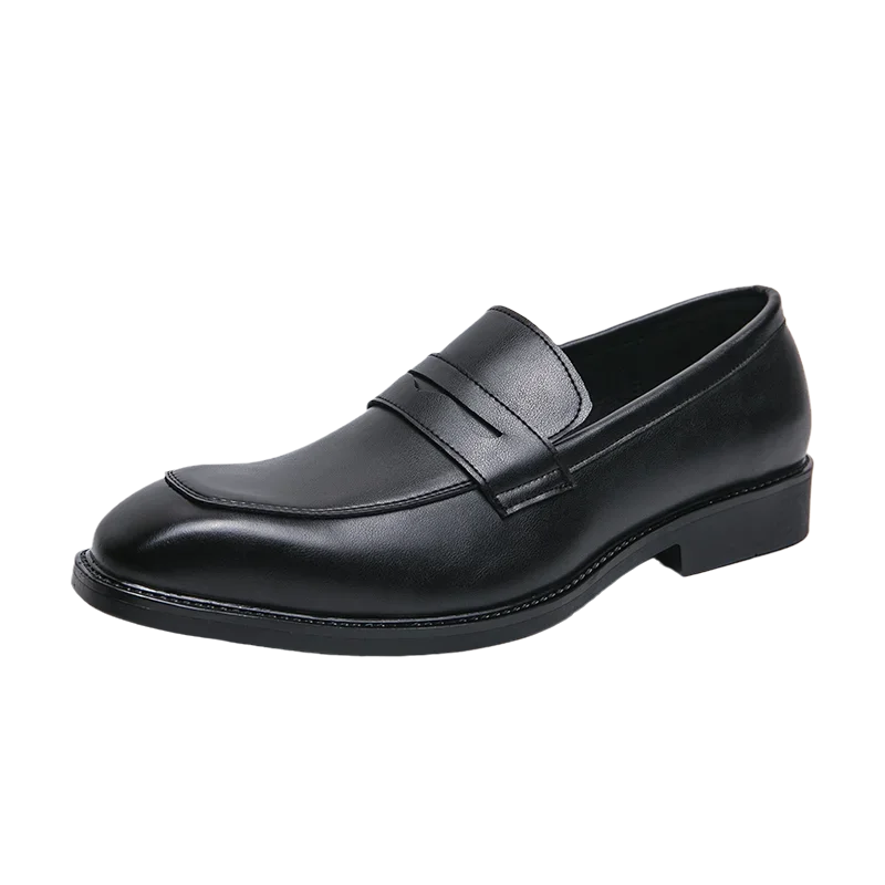 Men’s leather penny loafers pointed toe slip-on dress shoes business casual brown