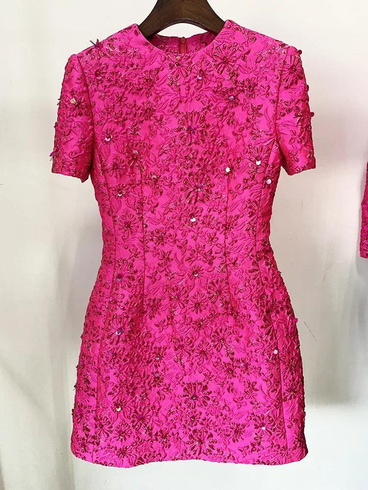 Newest 2026 Designer Fashion Stylish Dress Women's Beaded Floral Jacquard Trimmed Dress