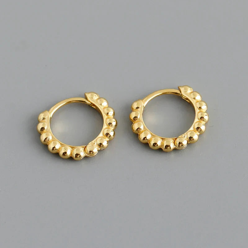 925 Sterling Silver Simple Fashion Glossy Beads Gold Huggies Hoop Earrings for Women Gothic Piercing Jewelry Accessories