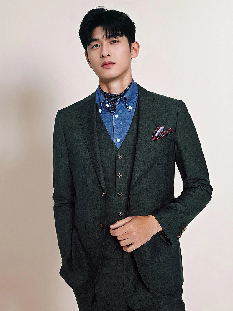 Men's Dark Green Suit Business Casual Wedding Suit Blazer & Pant Set Groom Tuxedo Alternative for Professional Office & Ceremony