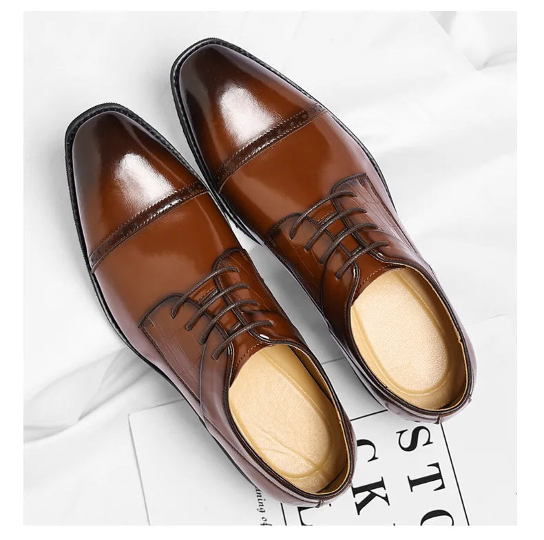 Men's Big Size 39-48 Black Leather Cap-Toe Oxford Shoes New Formal Business Dress Shoes Male Spring Autumn Wedding Shoe for Man