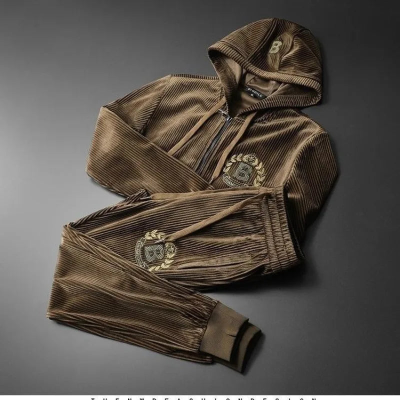 Hoodies For Men Autumn and Winter high quality Gold Velvet Thickened suit plus size Sports suit Two-piece Set pant sets
