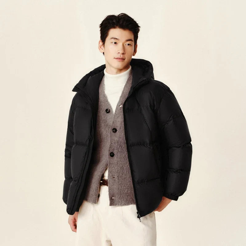 Down Jacket Men 2024 Winter New Thermal Three-Proof Couple Hooded Outerwear Solid Color Versatile Down Jacket