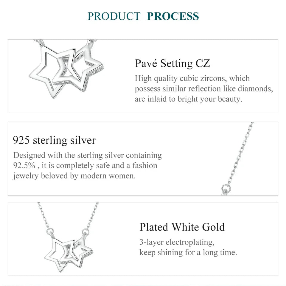 2024 New Solid 925 Sterling Silver Connected Star/Heart/Cat Pendant Necklace for Women Valentine's Day Gift Fine Jewelry