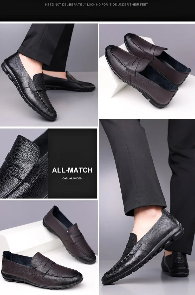 2026 Spring Autumn New Loafers Male Solid Color Fashion Casual Leather Shoes Male Soft Sole Light Driving Shoes Man