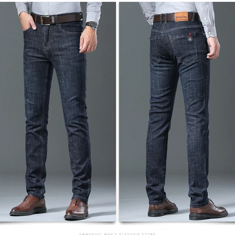 Male  All-match Brand Trousers Four Season Men's High Quality Jeans  Business Casual High Waist Denim Pants Simplicity Cool