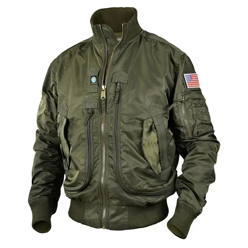 Ma-1 Bomber Jacket Men's Tactical Work Big Pocket Baseball Suit Coat Autumn Vintage Vertical Collar Windproof Motorcycle Jacket