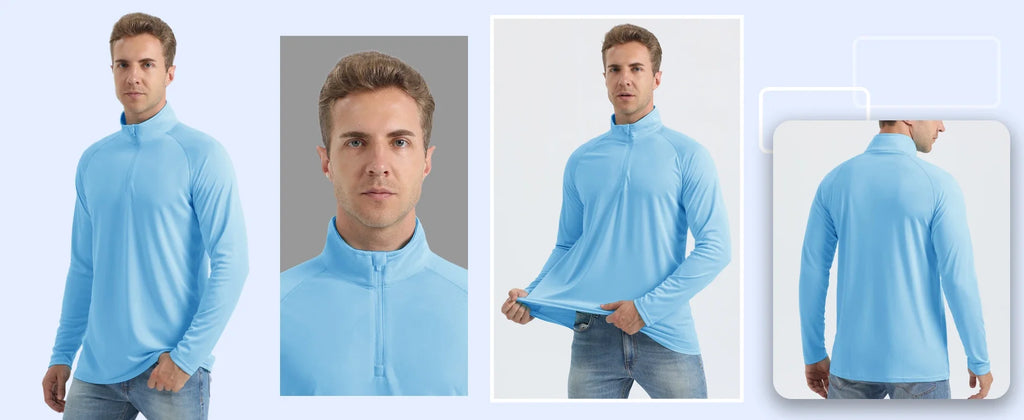 Mens UPF50+ UV Protection T-Shirt Lightweight Long Sleeve Quick Dry Fishing Shirt Outdoor Hiking Workout Rash Guards