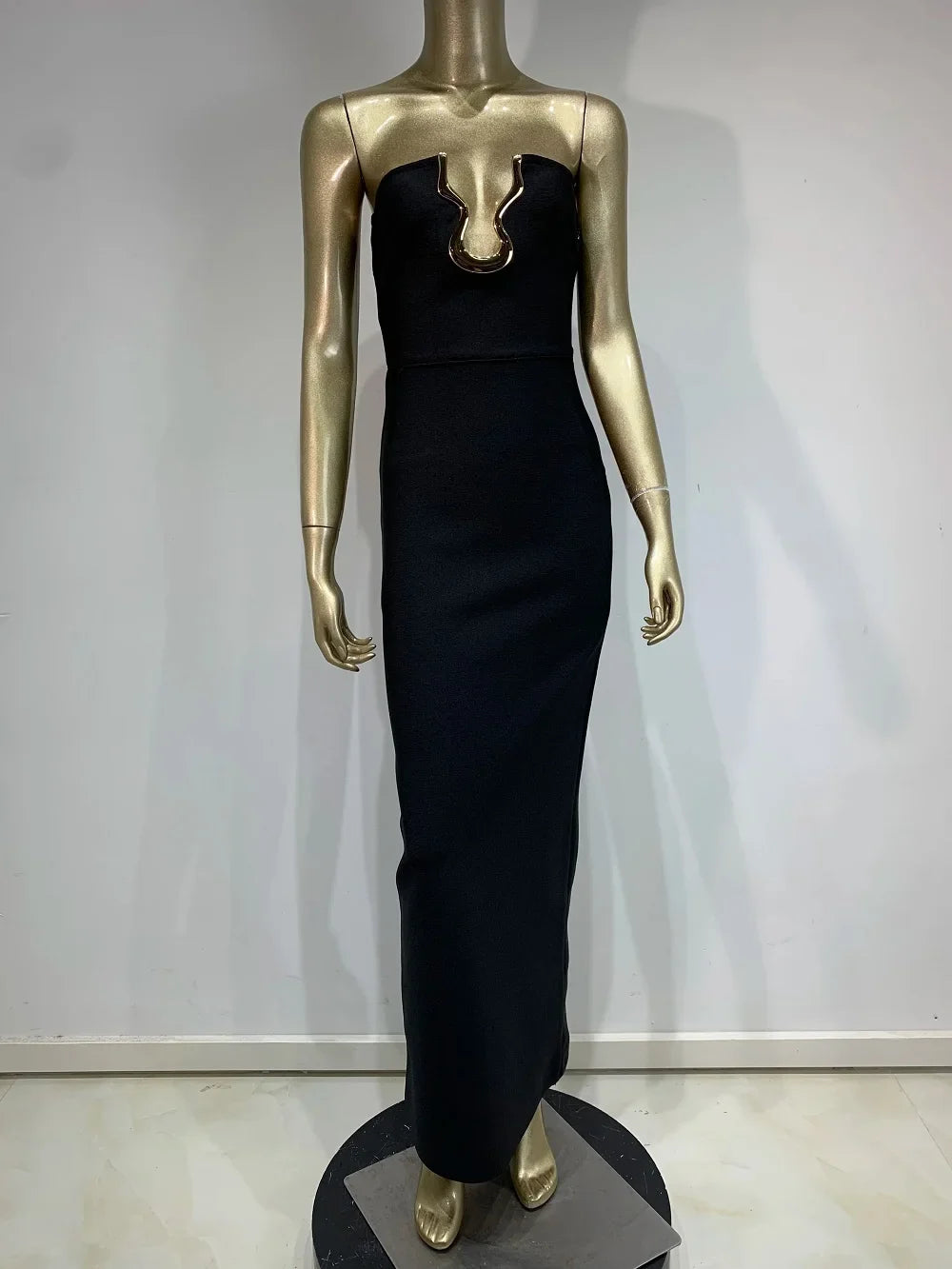 2025 Women Celebrity Sexy Strapless Backless Black Maxi Long Bodycon Bandage Dress Elegant Evening Club Party Outfit