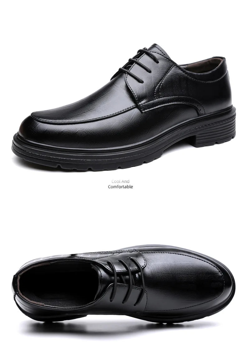 Men's Lace-up Business Casual Leather Shoes Spring Autumn New Platform Work Shoes Male Fashion Solid Color Dress Shoe Man