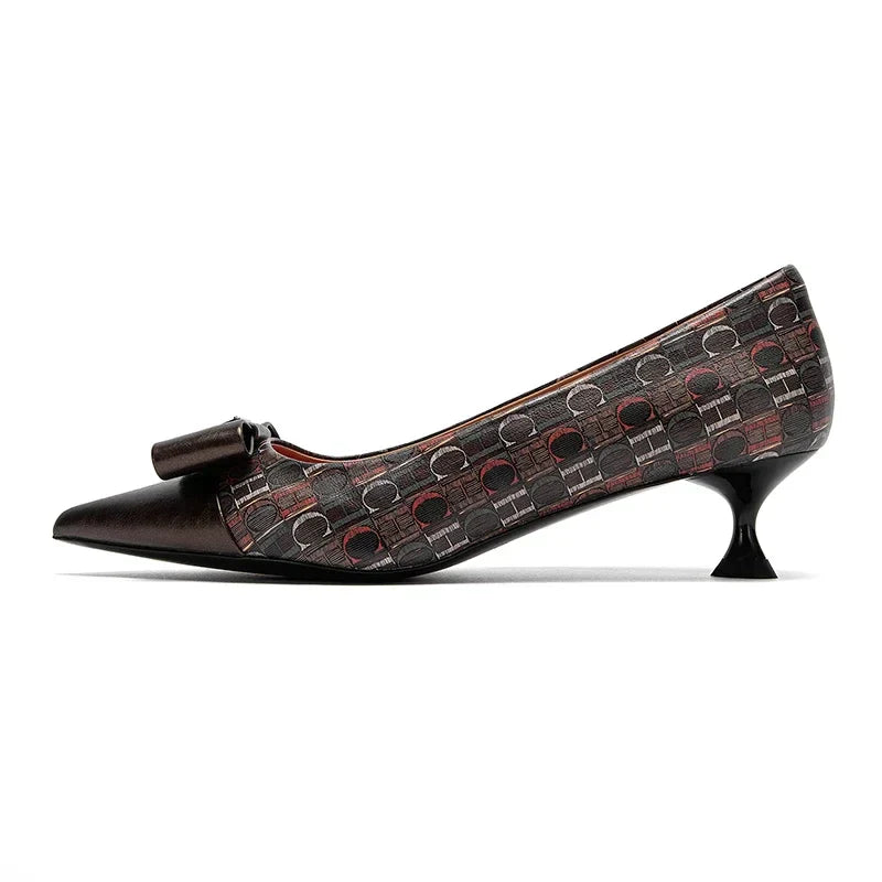 Women's Heeled Shoes Elegant Fashion Female Commuting Low Heeled Shoes British Style Patchwork Design Lady Pointed Shoes