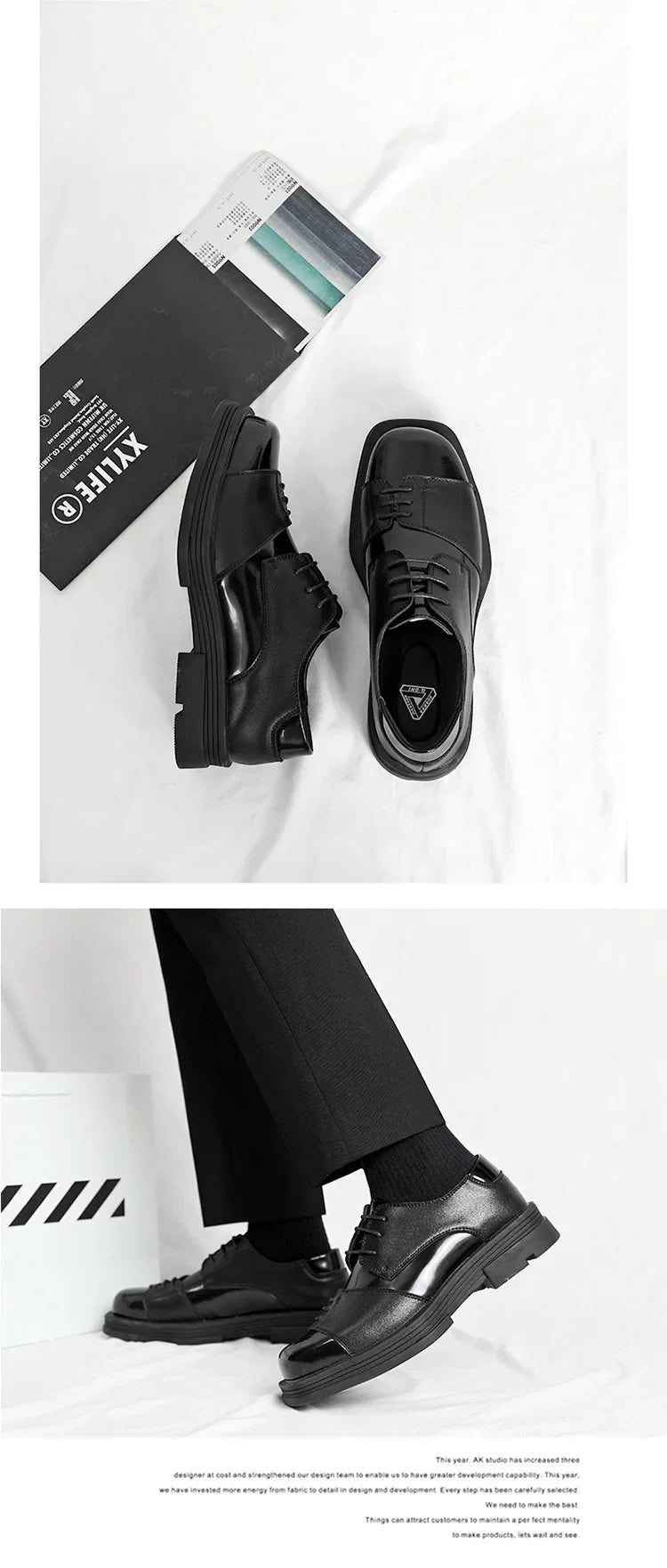 Men Genuine Leather Derby Shoes Vintage Square Toe Male Lace Up Platform Dress Shoes Black Business Footwear Wedding Shoes
