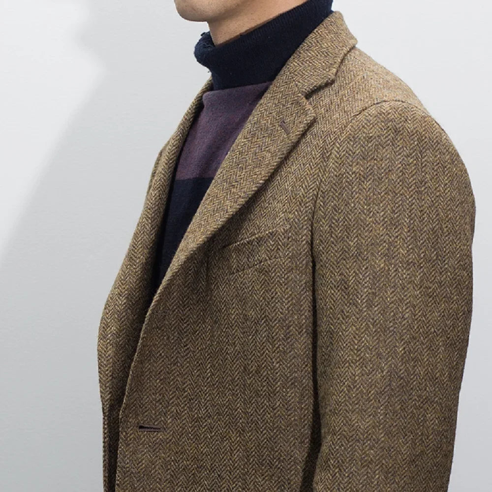 Men's Suit Herringbone Blazer Prom Tuxedos Wool Tweed Single Breasted Formal Bussiness/Wedding Jacket（Only Coat）