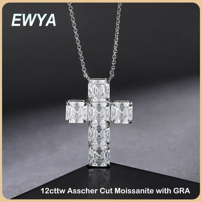 Luxury 12cttw Full 7*7mm Asscher Cut D Color Moissanite Pendant Necklace for Women S925 Silver Pass Diamond Test Neck Chain