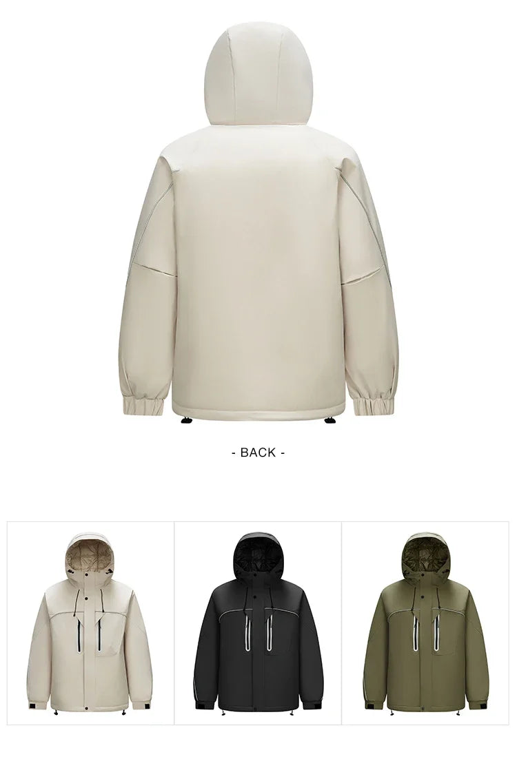 Down Jacket Men Textured Loose Hooded Outdoor Sport 2025 Winter Warm Outerwear Man Clothes