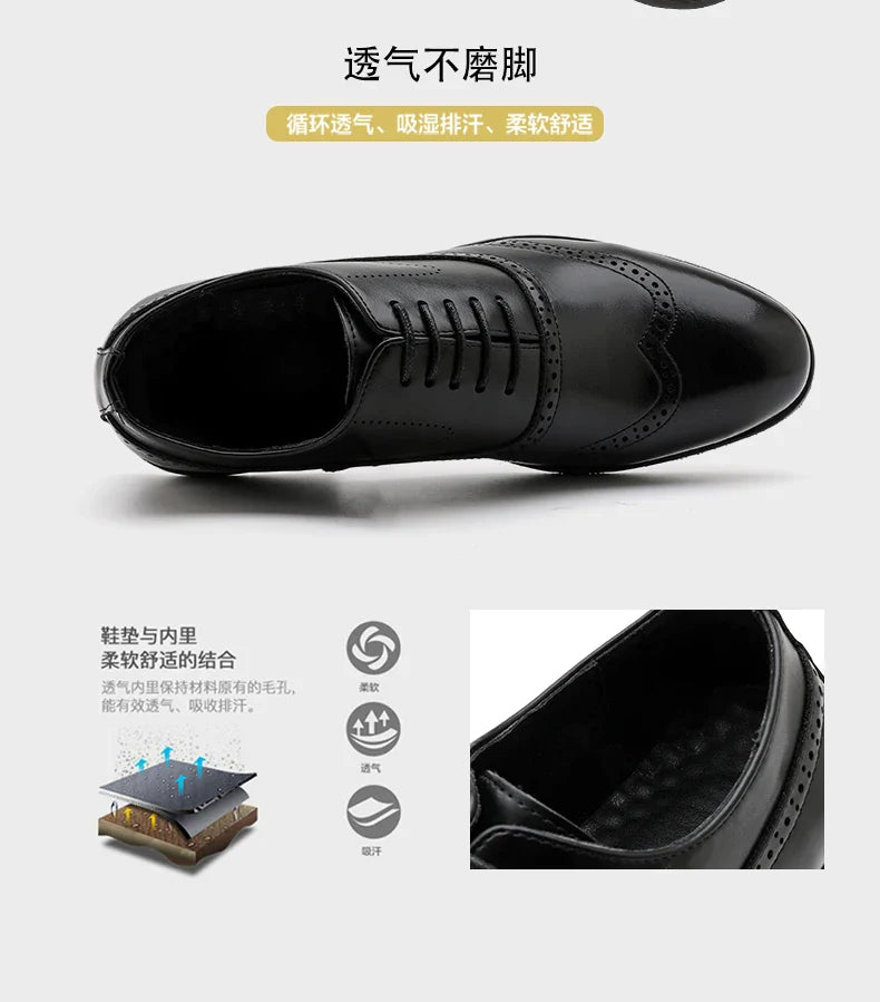 Men's Black Brogue Oxford Shoes Formal Dress Shoes for Business Wedding Red Sole Comfortable Lace-up Footwear
