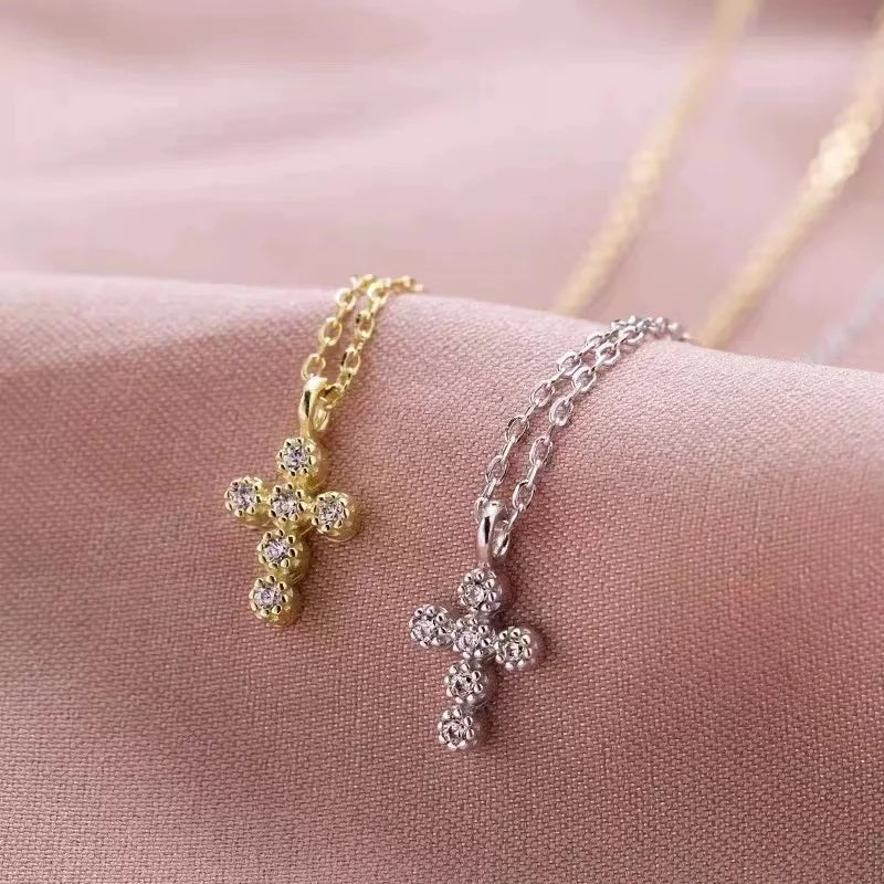 New 100% 925 Sterling Silver Zircon Cross Necklaces Pendant Fashion Sterling Silver Jewelry Statement for Women Bijoux