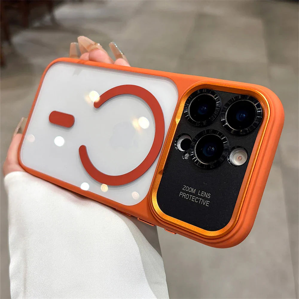 Luxury Magnetic Metal Lens Bumper Protection Case For iPhone 17 16 15 14 13 Pro Max Plus For Magsafe Acrylic Translucency Cover