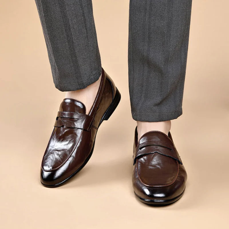 Social Shoe Male Leather Casual Round Toe Men's Formal Shoes Business Luxury Designer Clothing Office Party Gentleman 2025 Trend