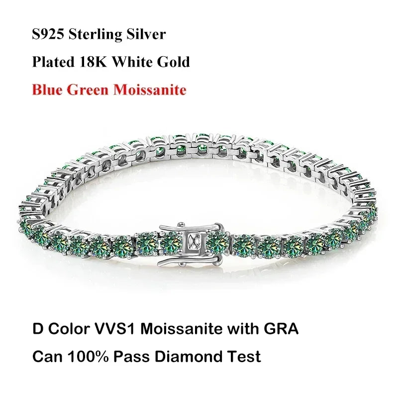 Luxury Real 3/4/5/6.5MM Full Champagne Blue Green Moissanite Tennis Bracelet for Men Women S925 All Red Diamond Bracelets