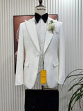 New Popular White Man Suits 3 Pieces For Formal Occasion Peak Lapel Men's Tuxedo Wedding Party Wear Jacquard Suit Set For Men